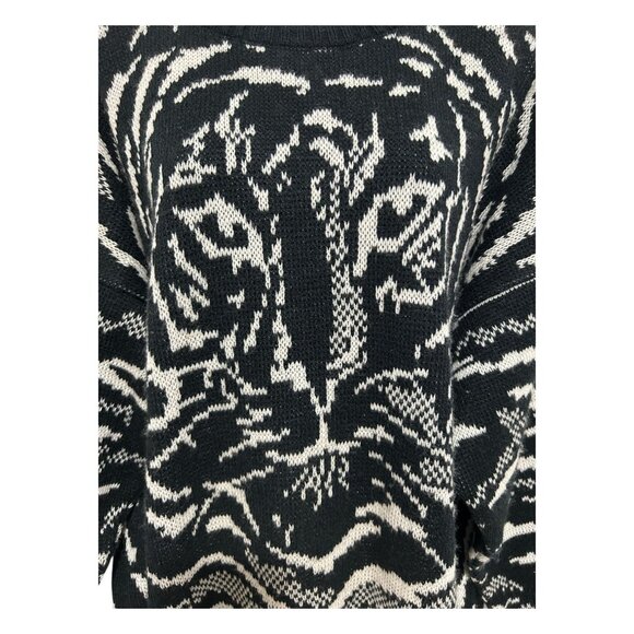 Vintage Y2K Black White Oversized Tiger Sweater Knit Retro Crewneck Italy Chunky - Picture 5 of 13